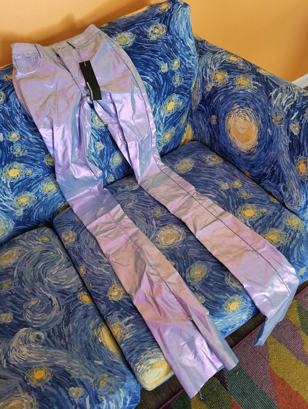 Rockstar Original Zaniyah Super Stacked Metallic Purple Iridescent Jeans Pants